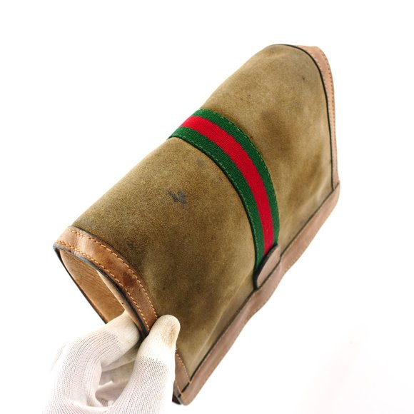 Vintage GUCCI Web Suede Leather Cosmetics Toiletry Bag Italy - Picture 5 of 8